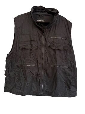 Humvee Men's Black Utility Outdoor  Vest Full Zip Pockets Stand-Up Collar Sz  XL